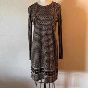 New! Michael Kors black/dark carmel long sleeve dress, Size M.
